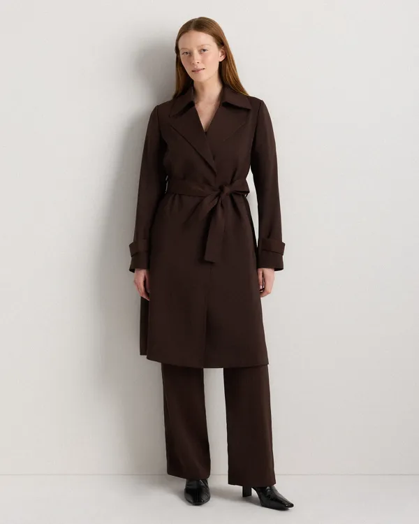 Quince stretch crepe trench, Coffee Bean, product photo