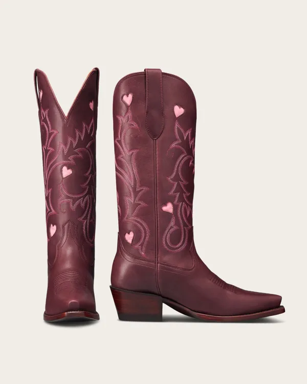 Tecovas burgundy boots, product photo